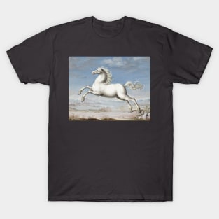 WHITE HORSE IN BLUE SKY Antique Animal Drawing T-Shirt